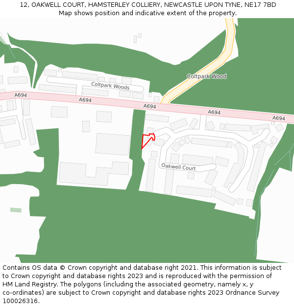 12, OAKWELL COURT, HAMSTERLEY COLLIERY, NEWCASTLE UPON TYNE, NE17 7BD: Location map and indicative extent of plot