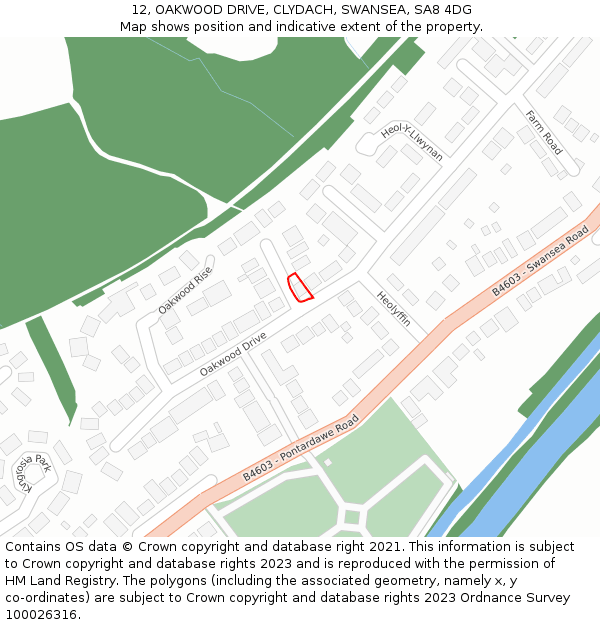 12, OAKWOOD DRIVE, CLYDACH, SWANSEA, SA8 4DG: Location map and indicative extent of plot