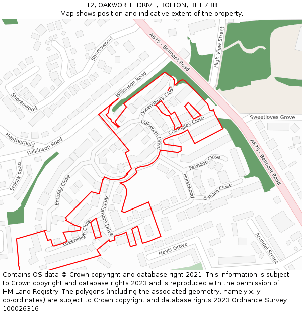 12, OAKWORTH DRIVE, BOLTON, BL1 7BB: Location map and indicative extent of plot