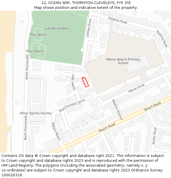 12, OCEAN WAY, THORNTON-CLEVELEYS, FY5 1FE: Location map and indicative extent of plot