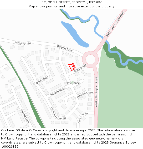 12, ODELL STREET, REDDITCH, B97 6RY: Location map and indicative extent of plot