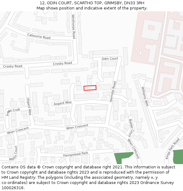 12, ODIN COURT, SCARTHO TOP, GRIMSBY, DN33 3RH: Location map and indicative extent of plot