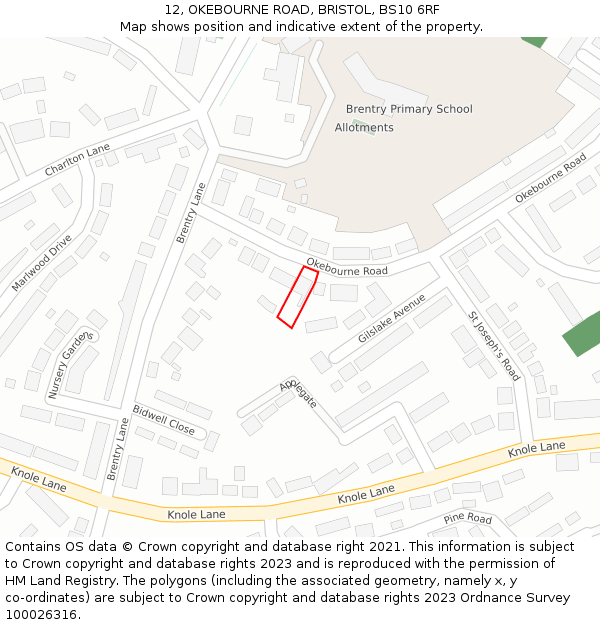 12, OKEBOURNE ROAD, BRISTOL, BS10 6RF: Location map and indicative extent of plot