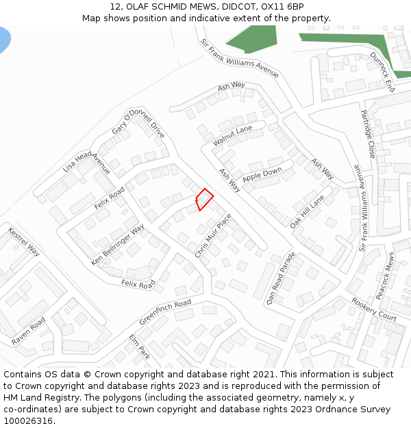 12, OLAF SCHMID MEWS, DIDCOT, OX11 6BP: Location map and indicative extent of plot