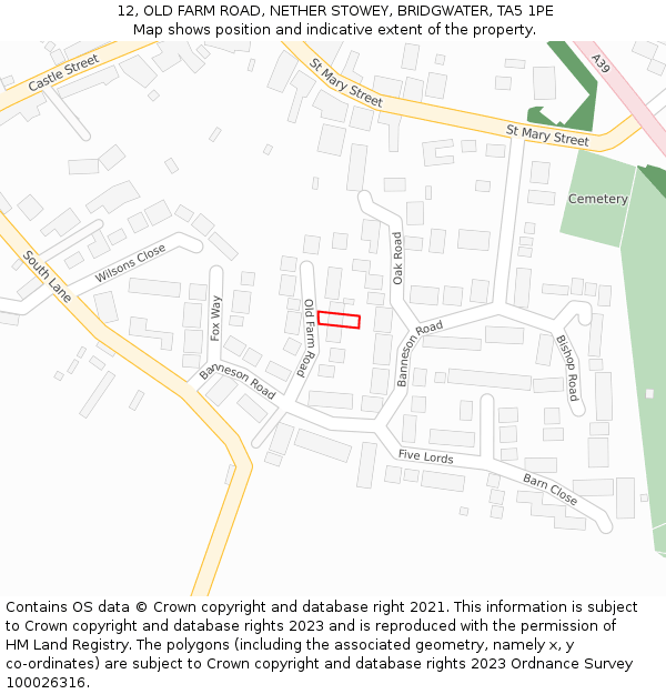 12, OLD FARM ROAD, NETHER STOWEY, BRIDGWATER, TA5 1PE: Location map and indicative extent of plot