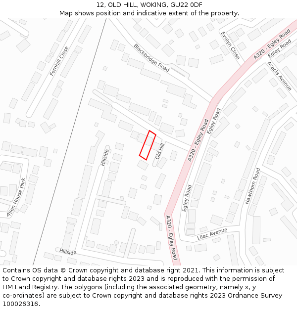 12, OLD HILL, WOKING, GU22 0DF: Location map and indicative extent of plot