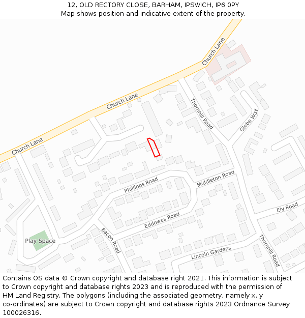 12, OLD RECTORY CLOSE, BARHAM, IPSWICH, IP6 0PY: Location map and indicative extent of plot