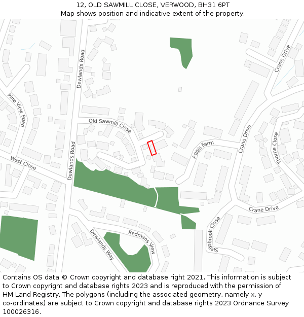 12, OLD SAWMILL CLOSE, VERWOOD, BH31 6PT: Location map and indicative extent of plot