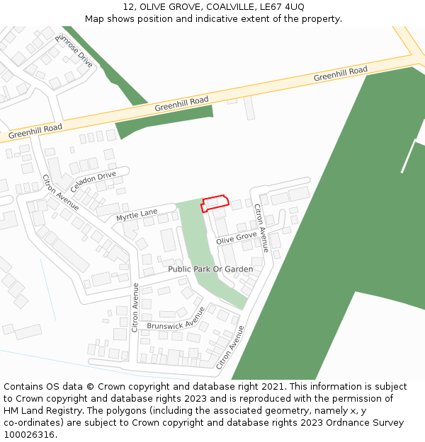 12, OLIVE GROVE, COALVILLE, LE67 4UQ: Location map and indicative extent of plot