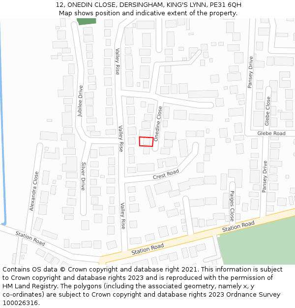 12, ONEDIN CLOSE, DERSINGHAM, KING'S LYNN, PE31 6QH: Location map and indicative extent of plot