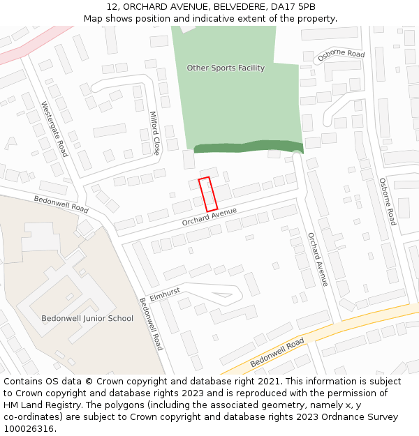 12, ORCHARD AVENUE, BELVEDERE, DA17 5PB: Location map and indicative extent of plot