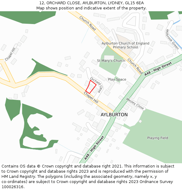 12, ORCHARD CLOSE, AYLBURTON, LYDNEY, GL15 6EA: Location map and indicative extent of plot