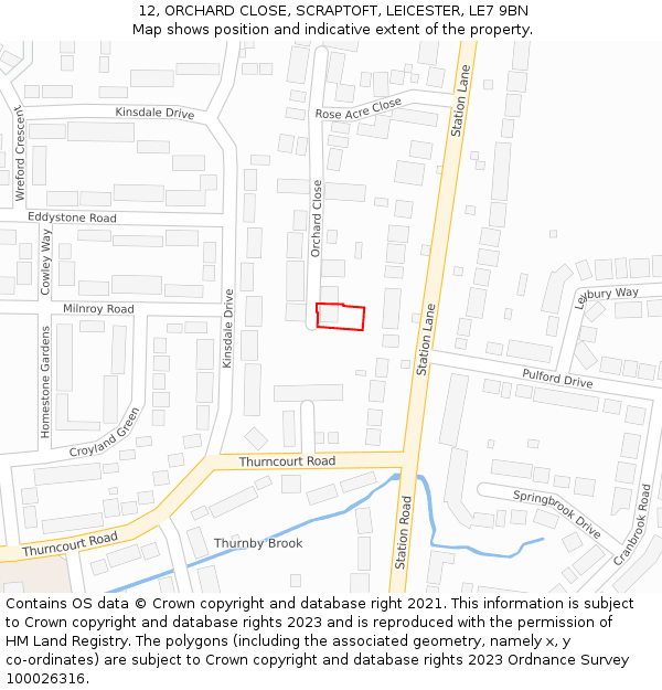 12, ORCHARD CLOSE, SCRAPTOFT, LEICESTER, LE7 9BN: Location map and indicative extent of plot