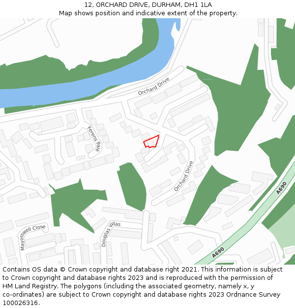 12, ORCHARD DRIVE, DURHAM, DH1 1LA: Location map and indicative extent of plot