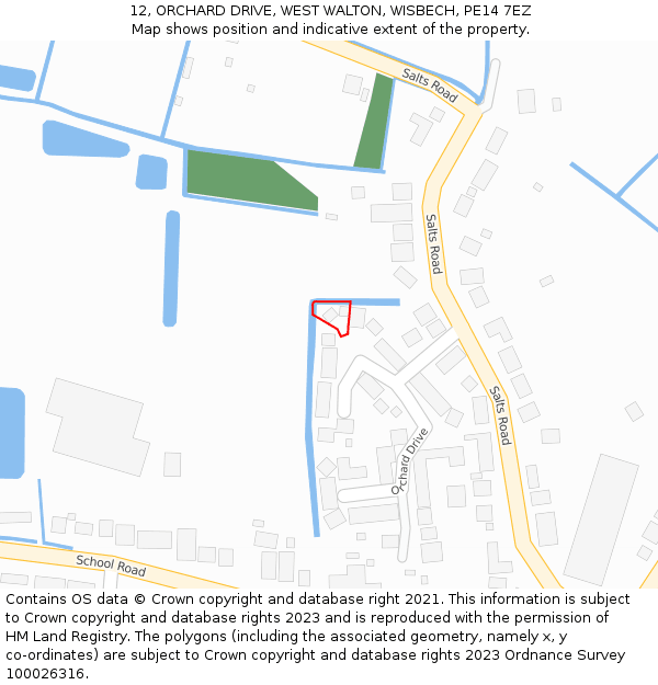 12, ORCHARD DRIVE, WEST WALTON, WISBECH, PE14 7EZ: Location map and indicative extent of plot