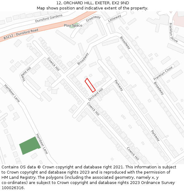 12, ORCHARD HILL, EXETER, EX2 9ND: Location map and indicative extent of plot