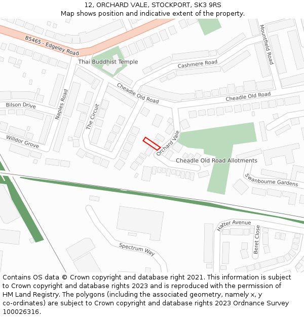12, ORCHARD VALE, STOCKPORT, SK3 9RS: Location map and indicative extent of plot