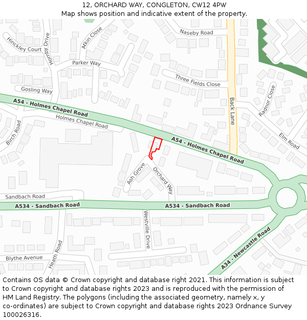 12, ORCHARD WAY, CONGLETON, CW12 4PW: Location map and indicative extent of plot