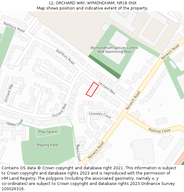 12, ORCHARD WAY, WYMONDHAM, NR18 0NX: Location map and indicative extent of plot