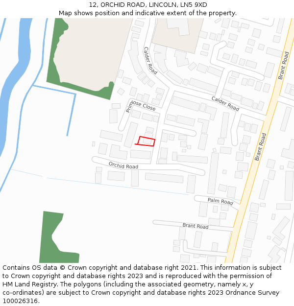 12, ORCHID ROAD, LINCOLN, LN5 9XD: Location map and indicative extent of plot