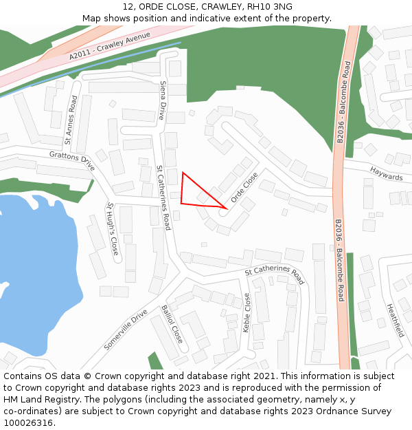 12, ORDE CLOSE, CRAWLEY, RH10 3NG: Location map and indicative extent of plot