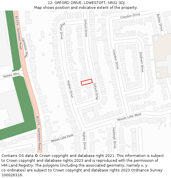 12, ORFORD DRIVE, LOWESTOFT, NR32 3DJ: Location map and indicative extent of plot