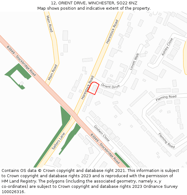 12, ORIENT DRIVE, WINCHESTER, SO22 6NZ: Location map and indicative extent of plot