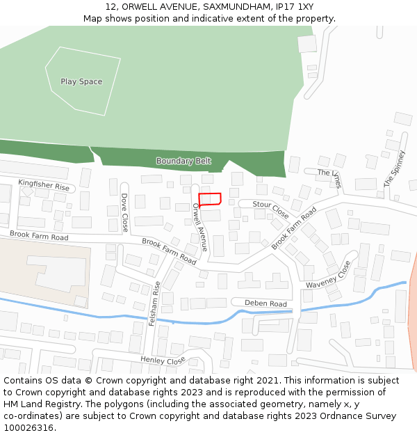 12, ORWELL AVENUE, SAXMUNDHAM, IP17 1XY: Location map and indicative extent of plot