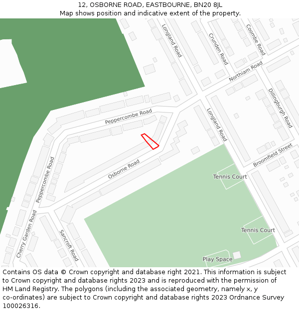 12, OSBORNE ROAD, EASTBOURNE, BN20 8JL: Location map and indicative extent of plot