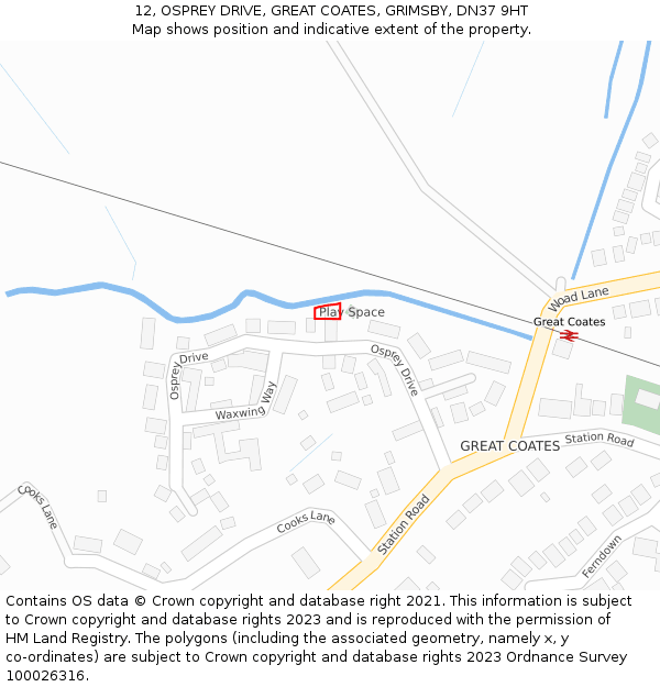 12, OSPREY DRIVE, GREAT COATES, GRIMSBY, DN37 9HT: Location map and indicative extent of plot