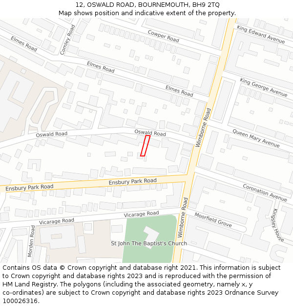 12, OSWALD ROAD, BOURNEMOUTH, BH9 2TQ: Location map and indicative extent of plot