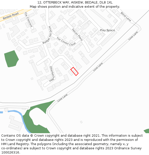 12, OTTERBECK WAY, AISKEW, BEDALE, DL8 1XL: Location map and indicative extent of plot