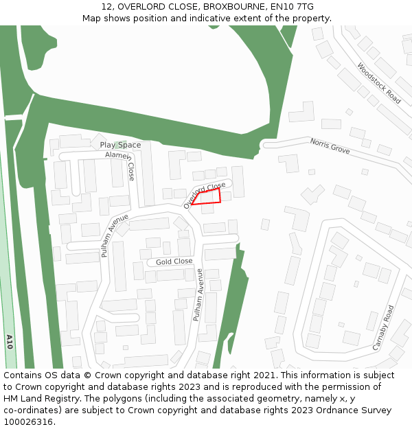 12, OVERLORD CLOSE, BROXBOURNE, EN10 7TG: Location map and indicative extent of plot