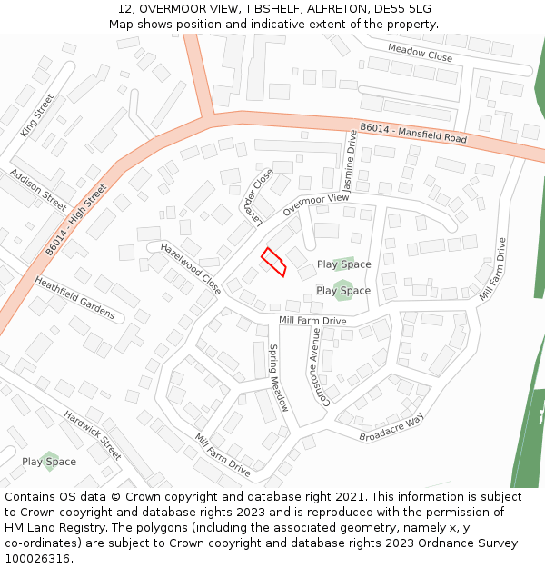 12, OVERMOOR VIEW, TIBSHELF, ALFRETON, DE55 5LG: Location map and indicative extent of plot