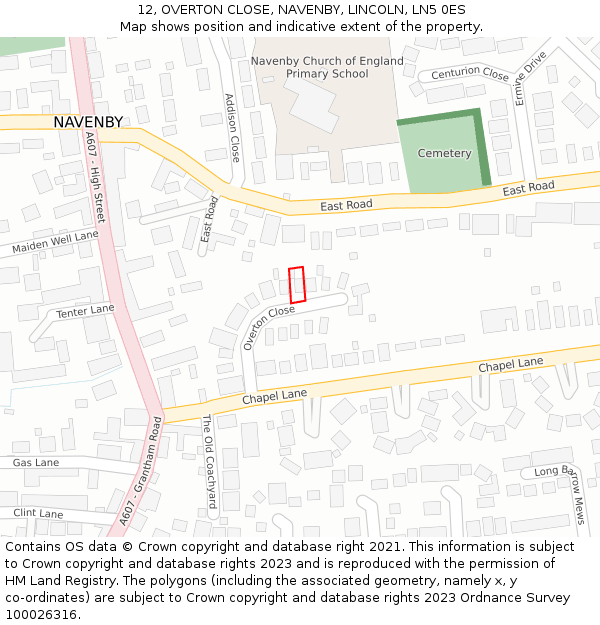 12, OVERTON CLOSE, NAVENBY, LINCOLN, LN5 0ES: Location map and indicative extent of plot