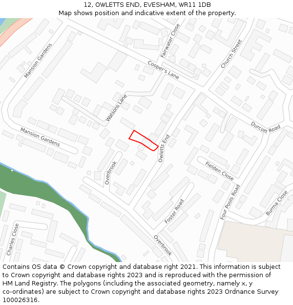 12, OWLETTS END, EVESHAM, WR11 1DB: Location map and indicative extent of plot