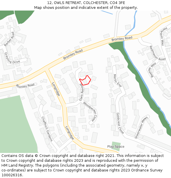 12, OWLS RETREAT, COLCHESTER, CO4 3FE: Location map and indicative extent of plot