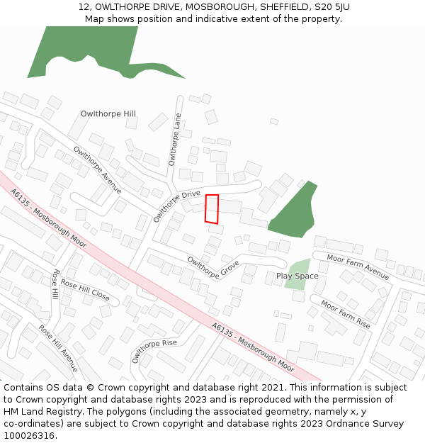 12, OWLTHORPE DRIVE, MOSBOROUGH, SHEFFIELD, S20 5JU: Location map and indicative extent of plot