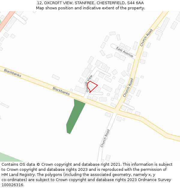 12, OXCROFT VIEW, STANFREE, CHESTERFIELD, S44 6AA: Location map and indicative extent of plot