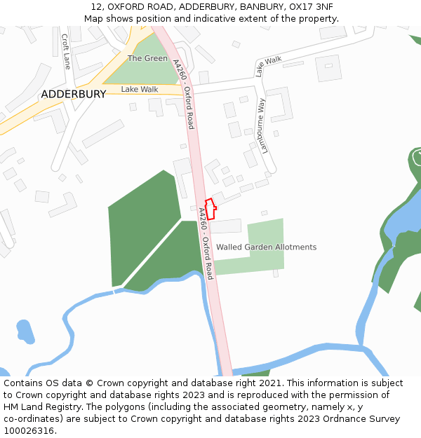 12, OXFORD ROAD, ADDERBURY, BANBURY, OX17 3NF: Location map and indicative extent of plot