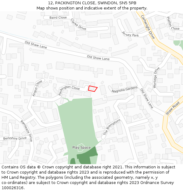 12, PACKINGTON CLOSE, SWINDON, SN5 5PB: Location map and indicative extent of plot