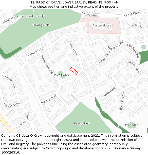 12, PADDICK DRIVE, LOWER EARLEY, READING, RG6 4HH: Location map and indicative extent of plot