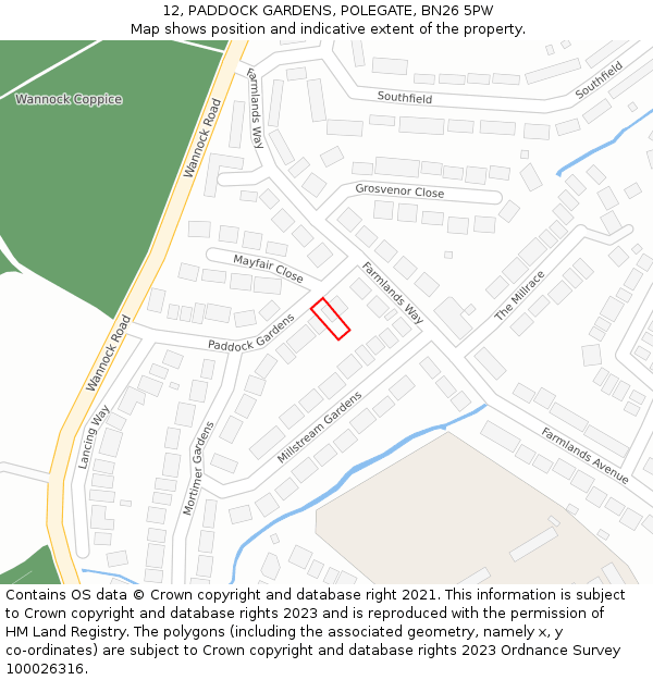 12, PADDOCK GARDENS, POLEGATE, BN26 5PW: Location map and indicative extent of plot