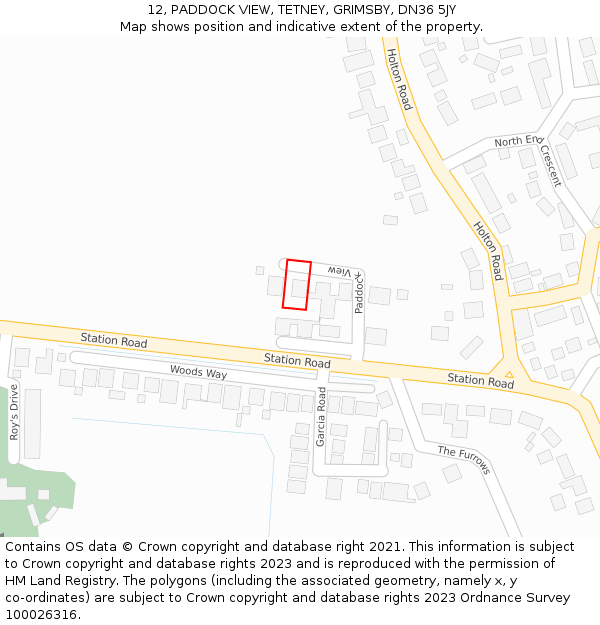12, PADDOCK VIEW, TETNEY, GRIMSBY, DN36 5JY: Location map and indicative extent of plot