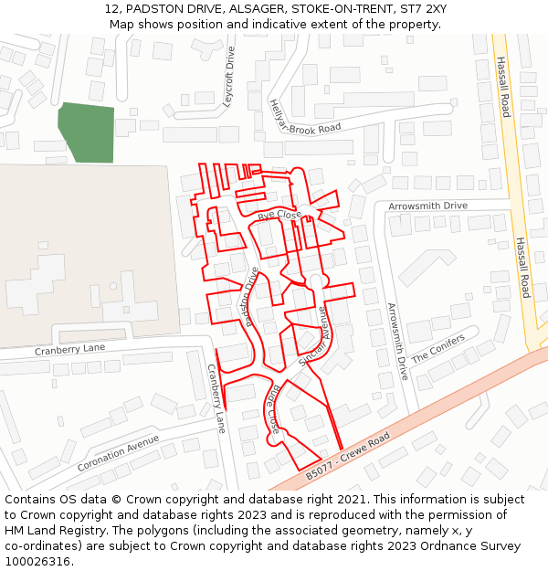 12, PADSTON DRIVE, ALSAGER, STOKE-ON-TRENT, ST7 2XY: Location map and indicative extent of plot