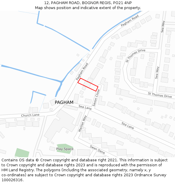 12, PAGHAM ROAD, BOGNOR REGIS, PO21 4NP: Location map and indicative extent of plot