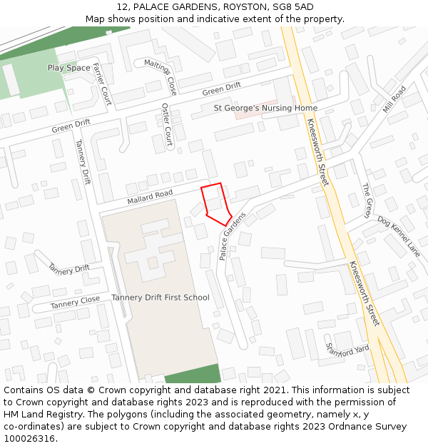 12, PALACE GARDENS, ROYSTON, SG8 5AD: Location map and indicative extent of plot