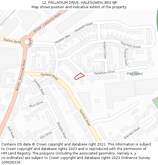 12, PALLADIUM DRIVE, HALESOWEN, B62 9JP: Location map and indicative extent of plot
