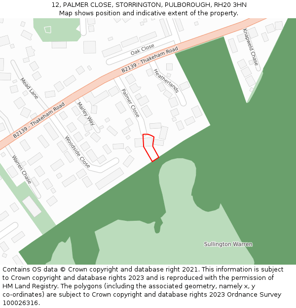 12, PALMER CLOSE, STORRINGTON, PULBOROUGH, RH20 3HN: Location map and indicative extent of plot