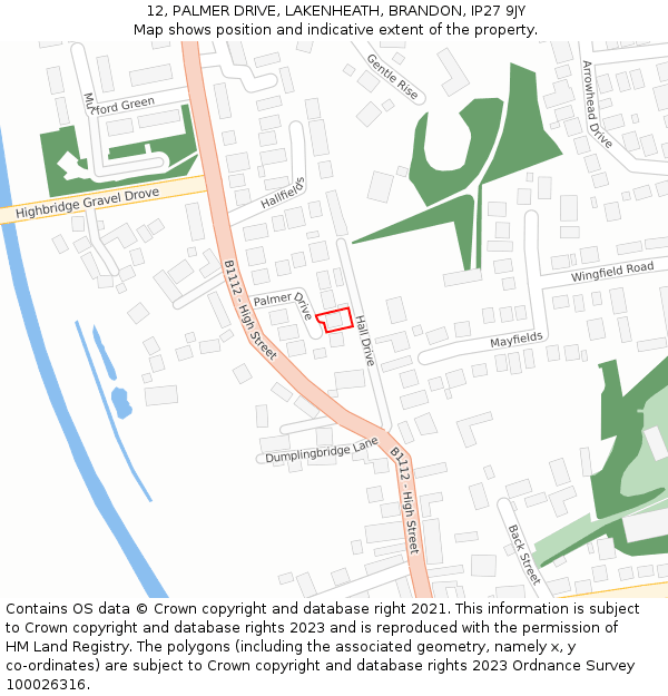 12, PALMER DRIVE, LAKENHEATH, BRANDON, IP27 9JY: Location map and indicative extent of plot